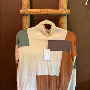 Colorblock Sweater in Cream, Brown, and Green NWT